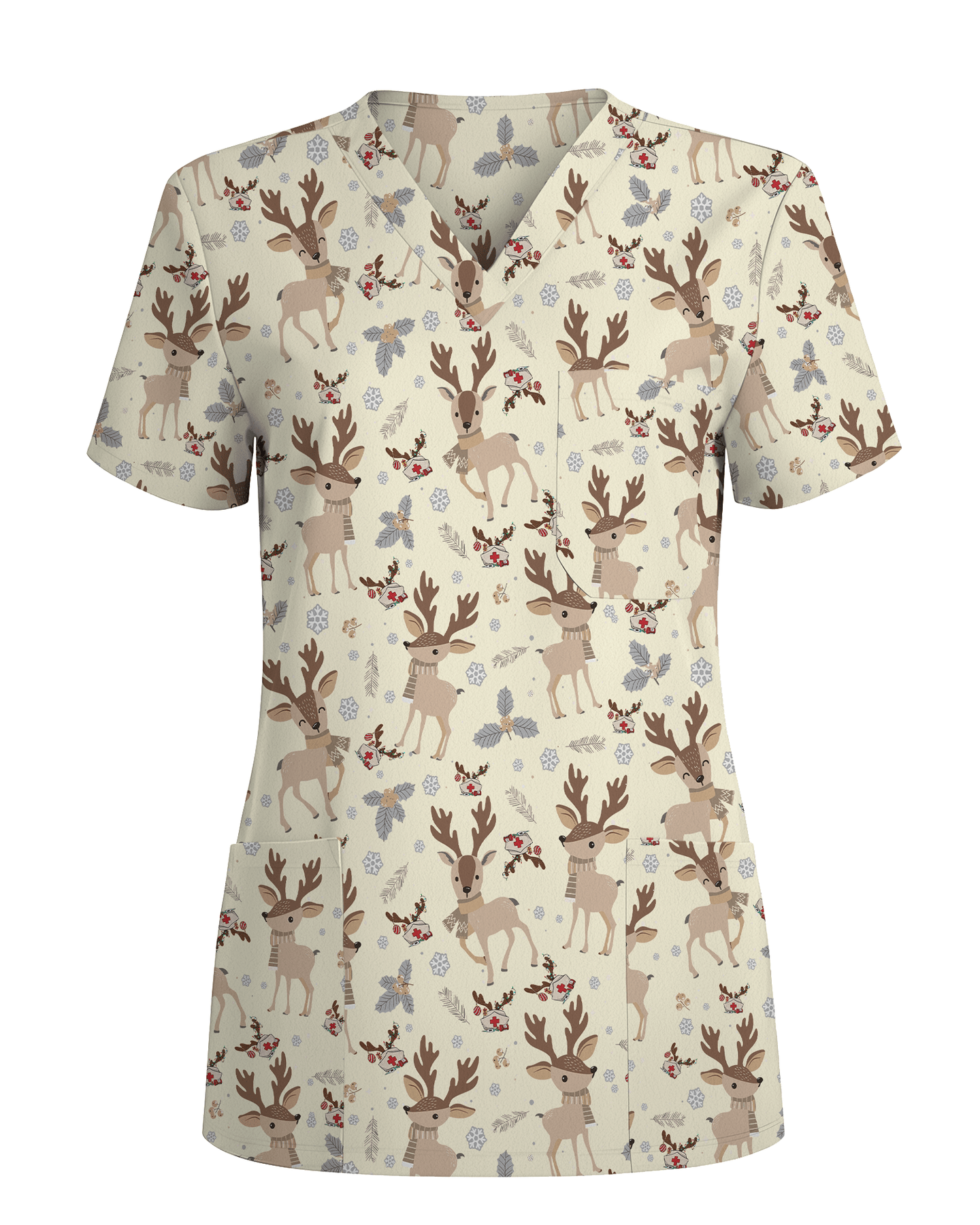 Christmas Reindeer Holiday Nursing Scrub Top - Scrubloop