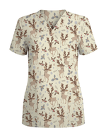 Christmas Reindeer Holiday Nursing Scrub Top - Scrubloop
