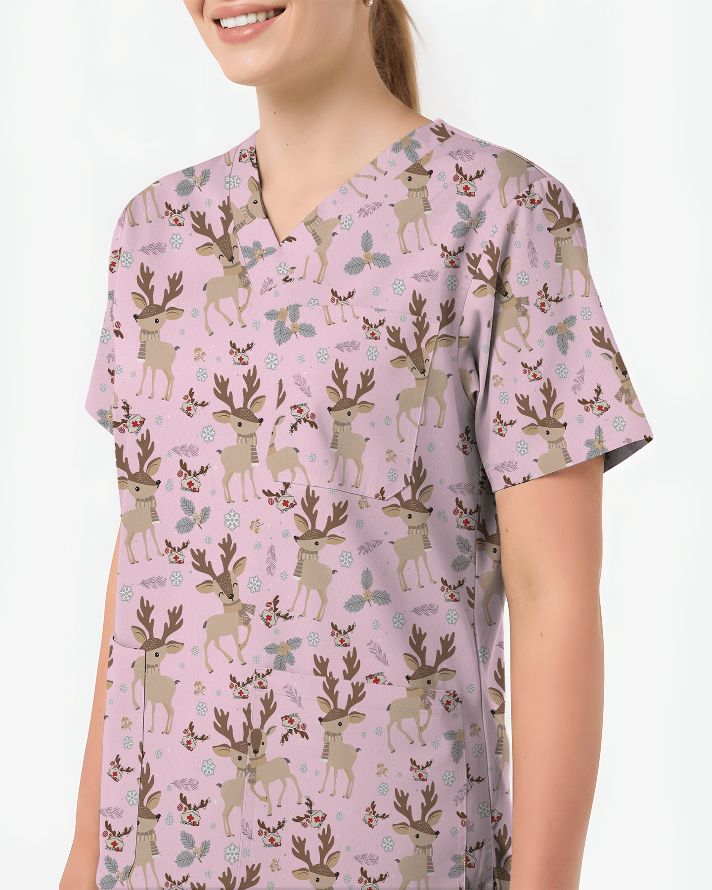 Christmas Reindeer Holiday Nursing Scrub Top - Scrubloop