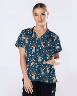 Christmas Reindeer Holiday Nursing Scrub Top - Scrubloop