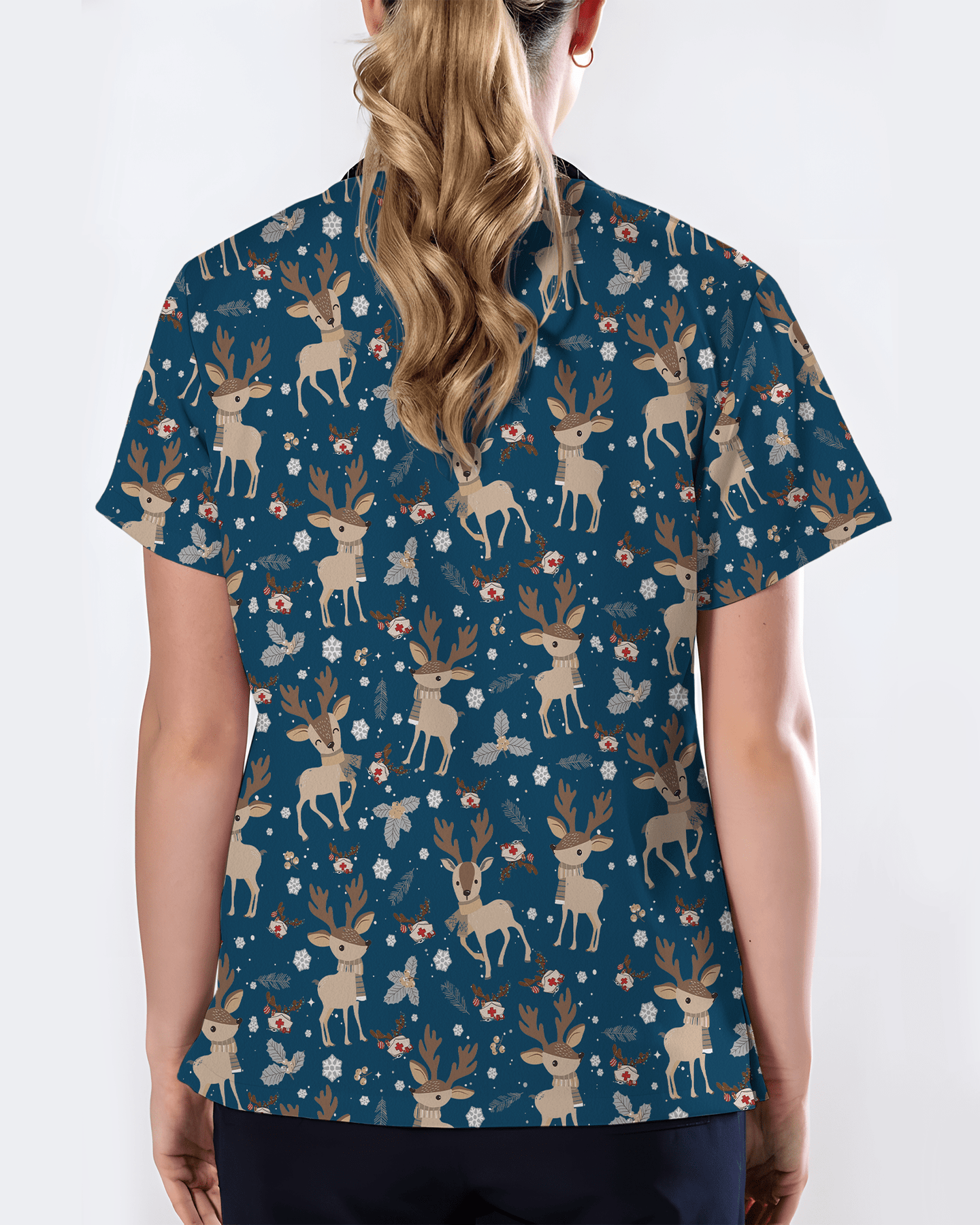 Christmas Reindeer Holiday Nursing Scrub Top - Scrubloop