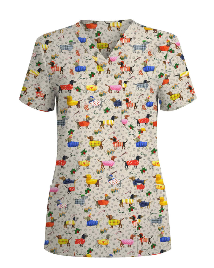 Colorful Dachshund Scrub Top