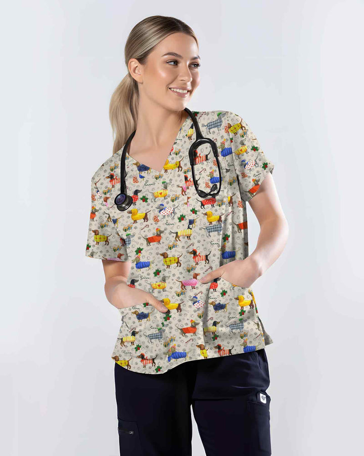 Colorful Dachshund Scrub Top