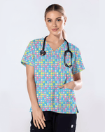 Colorful Easter Eggs Pastel Cute Nurse Scrub Top - Scrubloop
