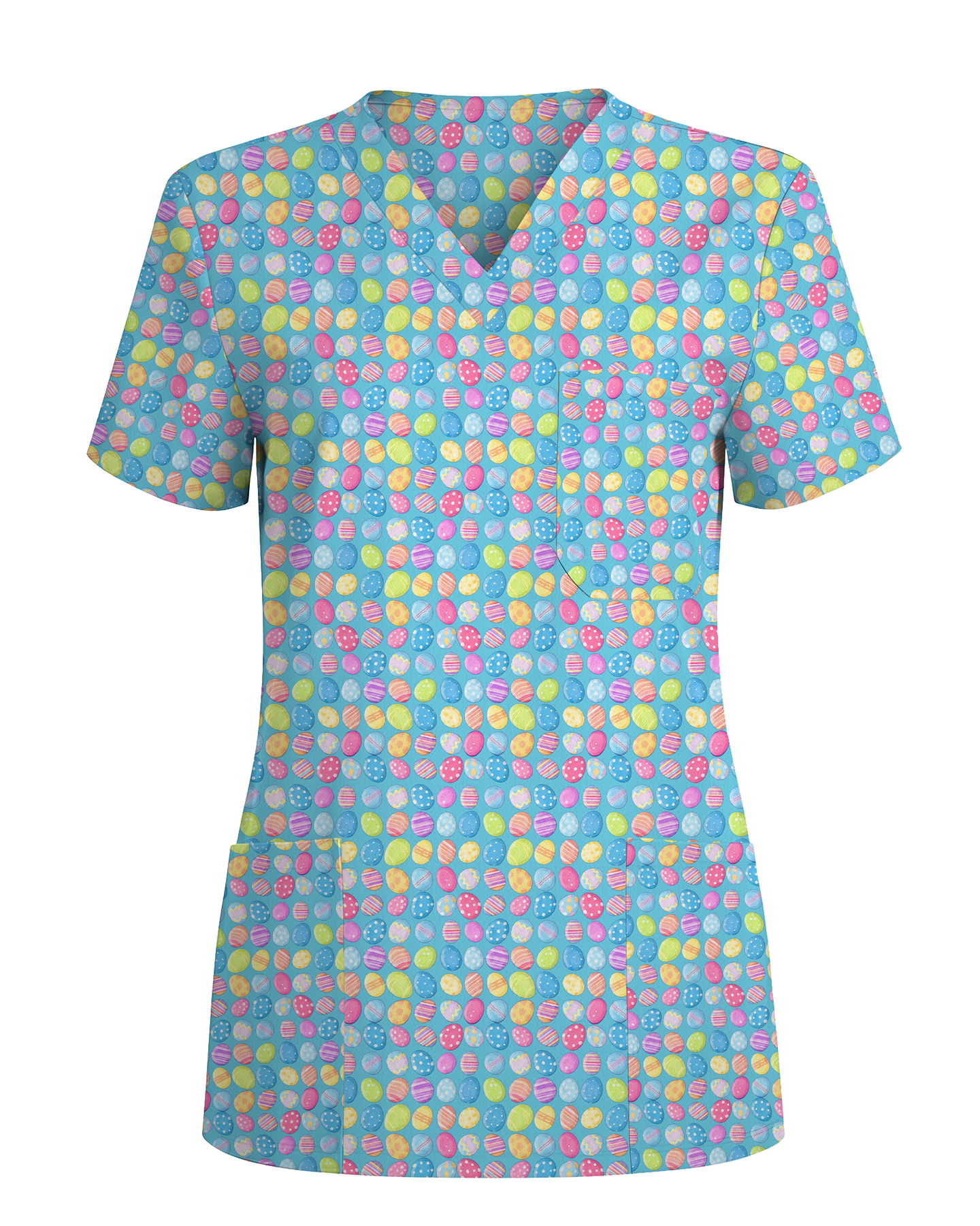 Colorful Easter Eggs Pastel Cute Nurse Scrub Top - Scrubloop