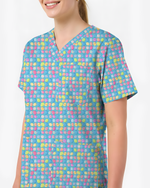 Colorful Easter Eggs Pastel Cute Nurse Scrub Top - Scrubloop