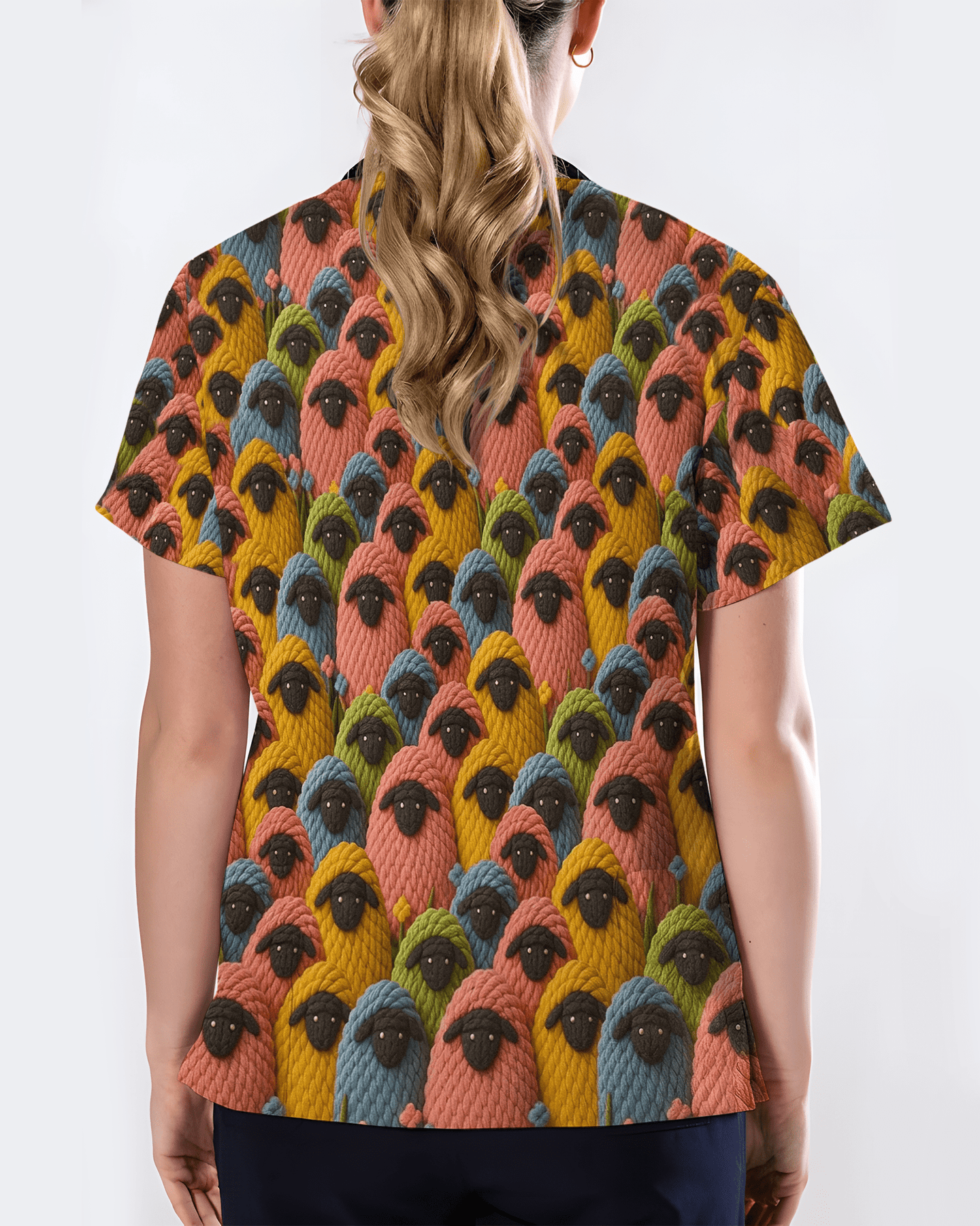 Colorful Knitted Yarn Sheep Nursing Scrub Top - Scrubloop