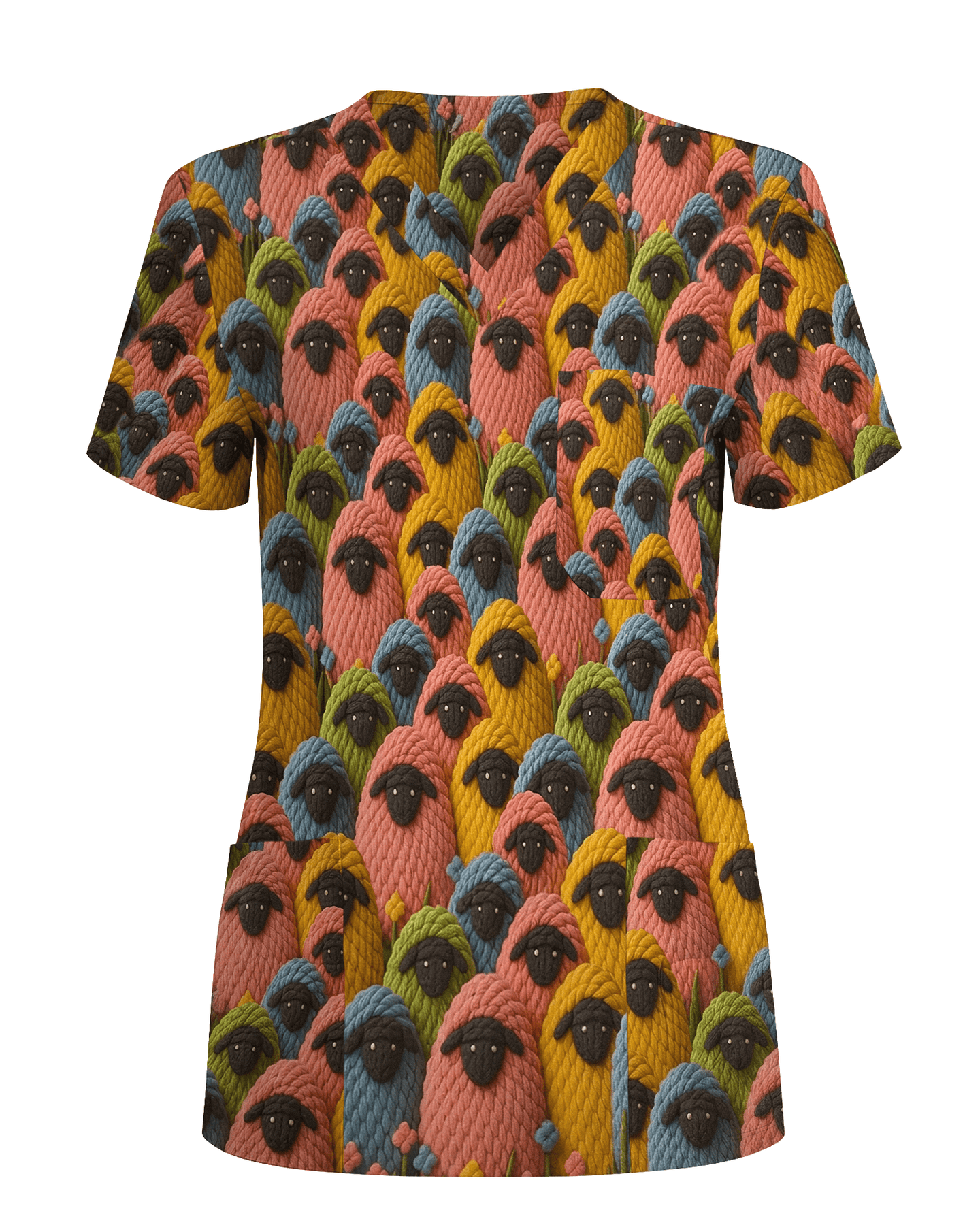 Colorful Knitted Yarn Sheep Nursing Scrub Top - Scrubloop