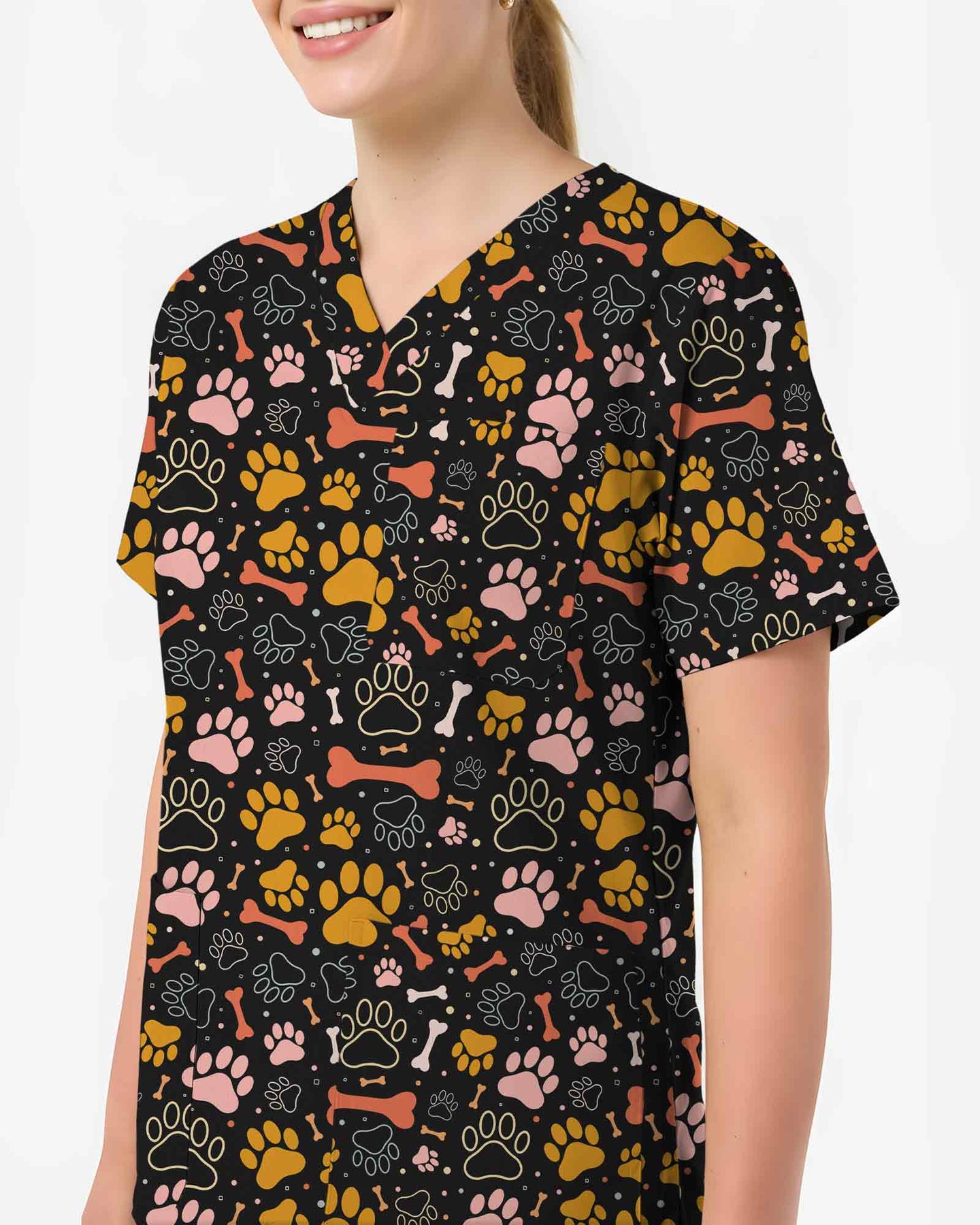 Colorful Paw Print Veterinary Scrub Top - Scrubloop