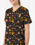 Colorful Paw Print Veterinary Scrub Top - Scrubloop
