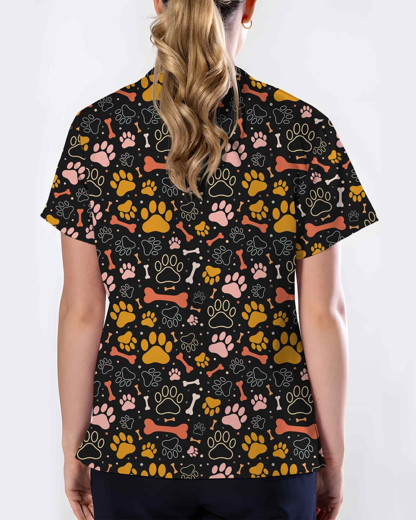 Colorful Paw Print Veterinary Scrub Top - Scrubloop