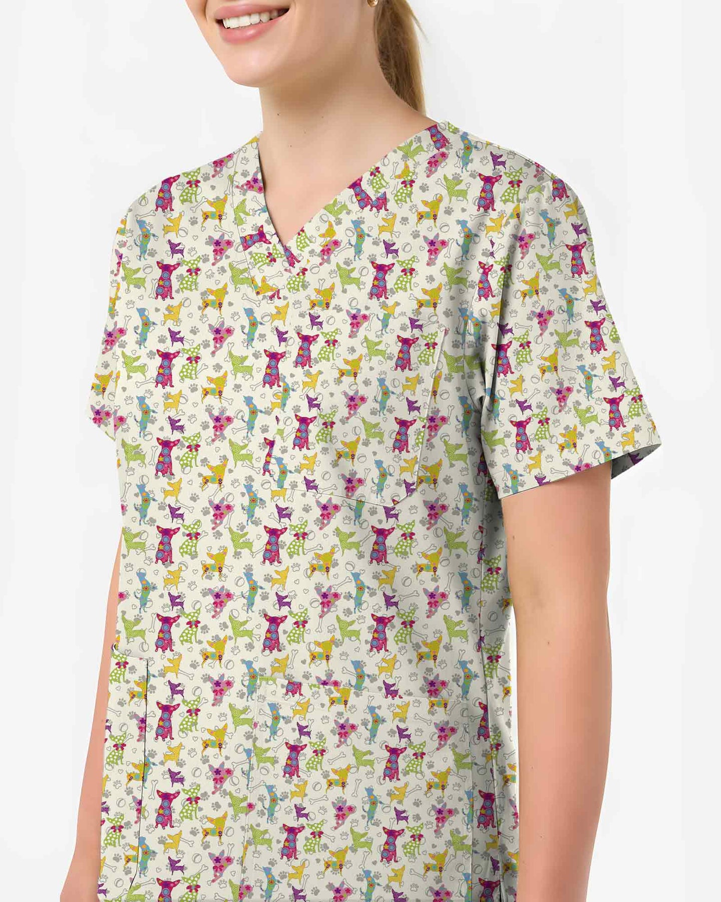 Colorful Playful Dog Scrub Top - Scrubloop