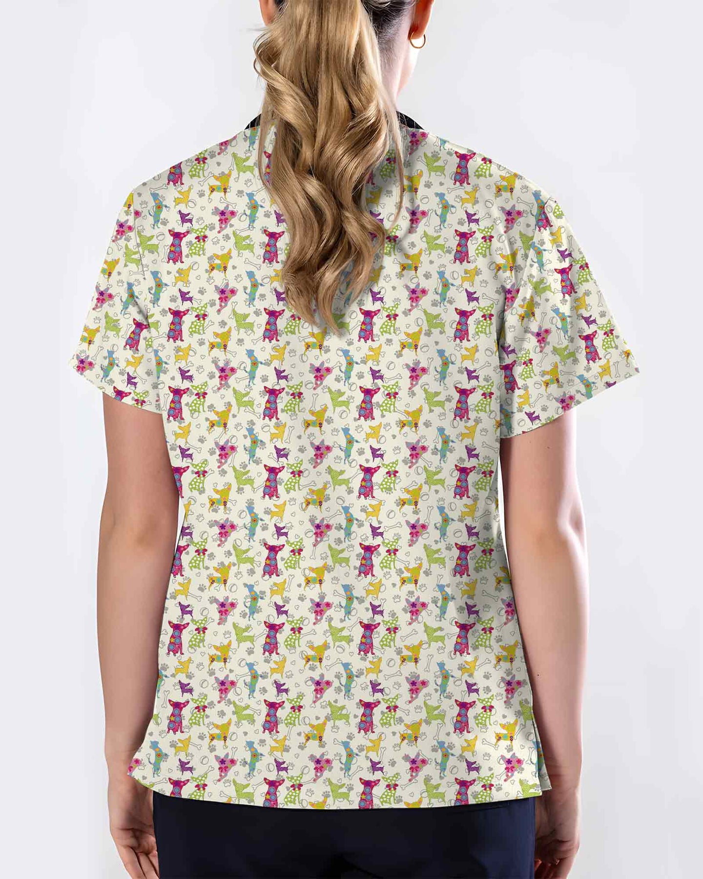 Colorful Playful Dog Scrub Top - Scrubloop