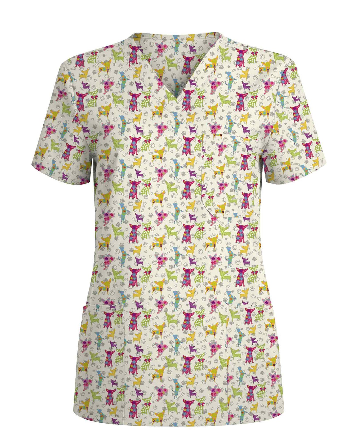 Colorful Playful Dog Scrub Top - Scrubloop