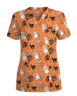 Creepy Cute Ghost Pumpkin Healthcare Scrub Top - Scrubloop