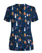 Creepy Cute Ghost Pumpkin Healthcare Scrub Top - Scrubloop