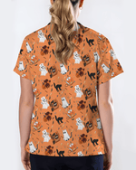 Creepy Cute Ghost Pumpkin Healthcare Scrub Top - Scrubloop