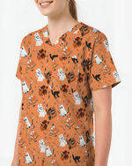 Creepy Cute Ghost Pumpkin Healthcare Scrub Top - Scrubloop