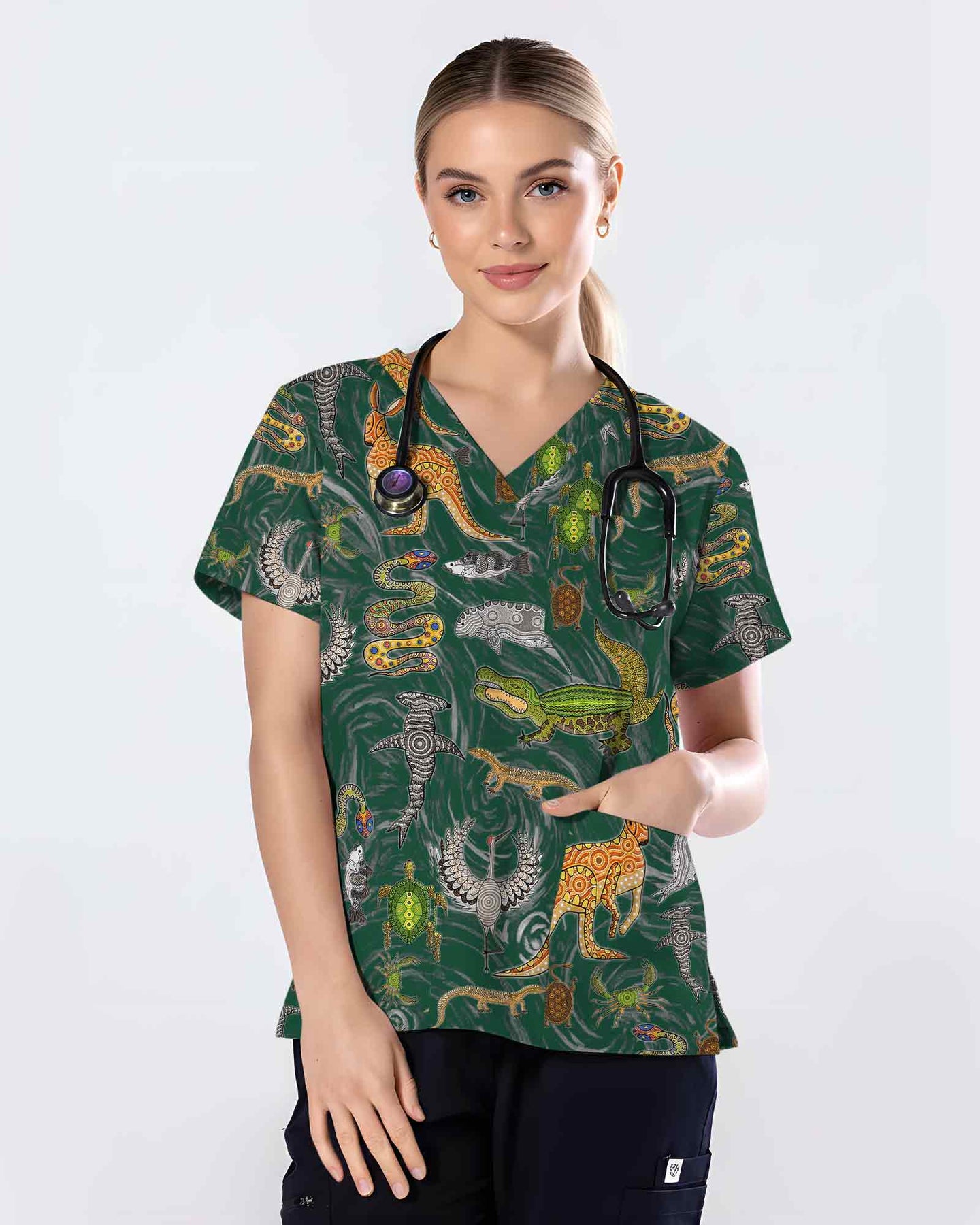 Crocodile Turtle Snake Wildlife Scrub Top - Scrubloop