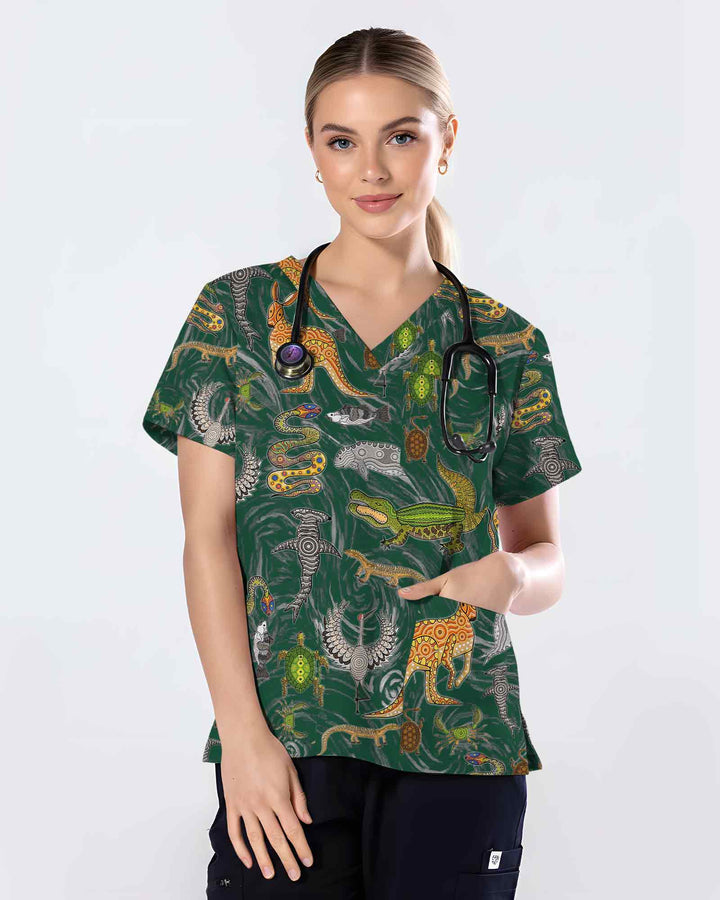 Crocodile Turtle Snake Wildlife Scrub Top