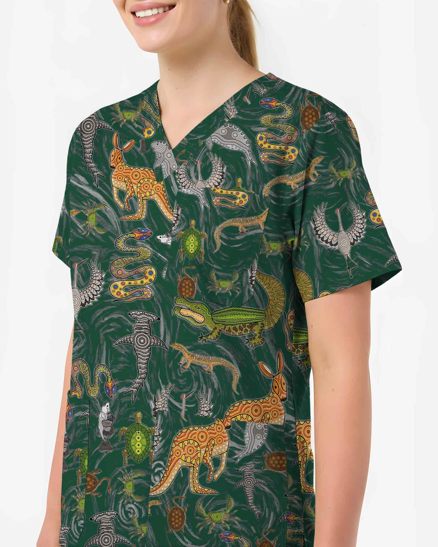 Crocodile Turtle Snake Wildlife Scrub Top - Scrubloop