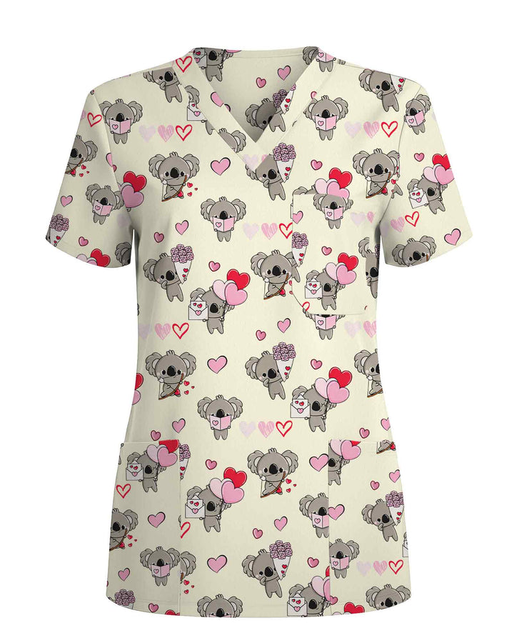 Cupid Koala Valentine Heart Medical Scrub Top