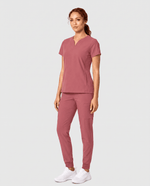 Curved V-neck Top Berry Spice - Scrubloop