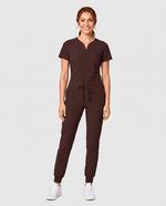 Curved V-neck Top Espresso - Scrubloop