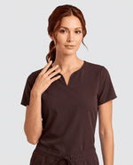 Curved V-neck Top Espresso - Scrubloop