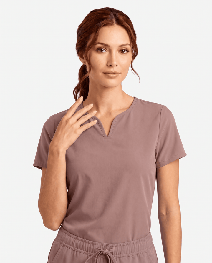 Curved V-neck Top Smokey Taupe