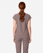Curved V-neck Top Smokey Taupe - Scrubloop