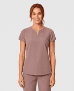 Curved V-neck Top Smokey Taupe - Scrubloop