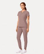 Curved V-neck Top Smokey Taupe - Scrubloop