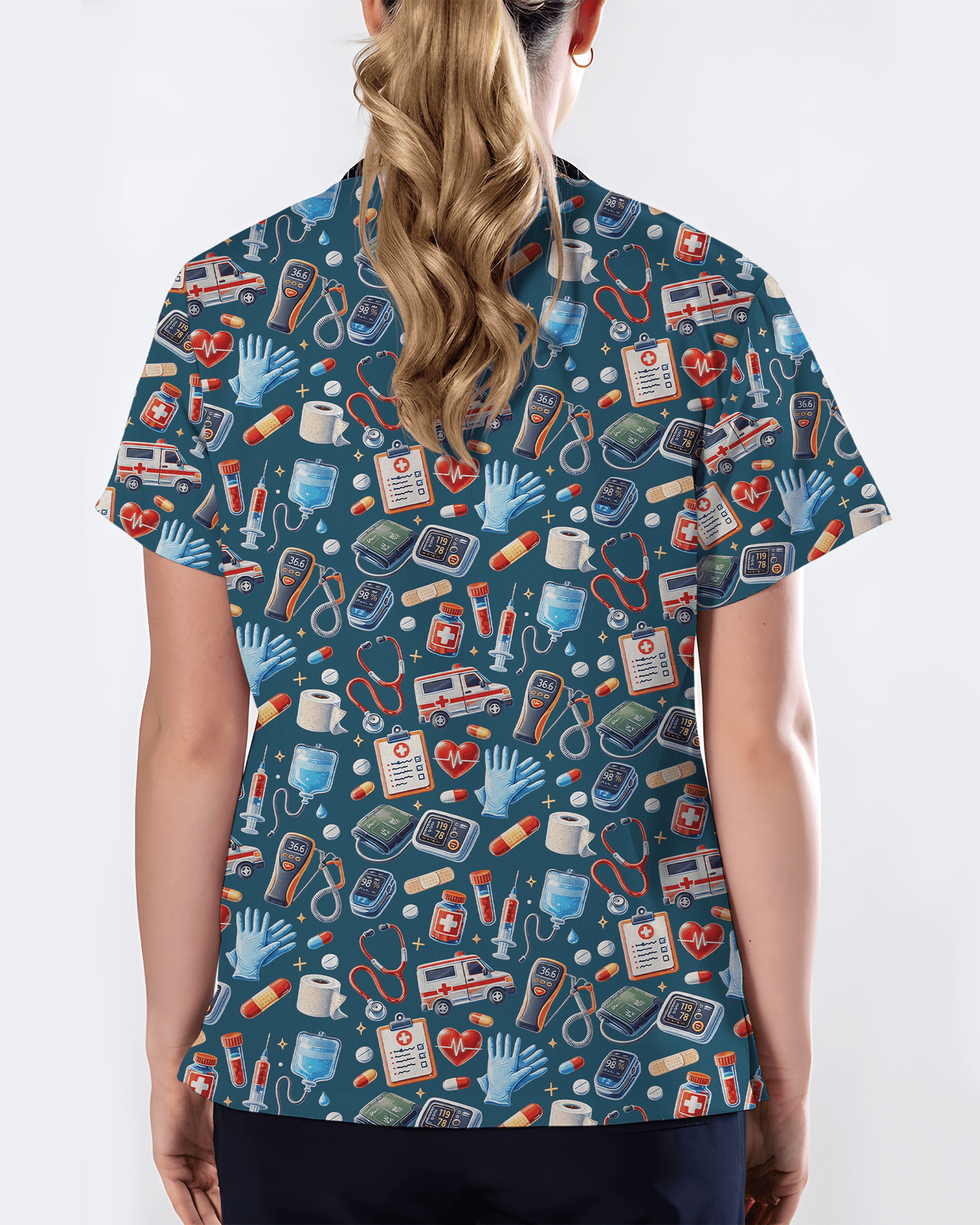 Cute Ambulance and Stethoscope Medical Scrub Top - Scrubloop