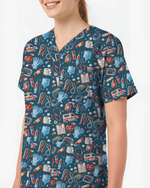 Cute Ambulance and Stethoscope Medical Scrub Top - Scrubloop