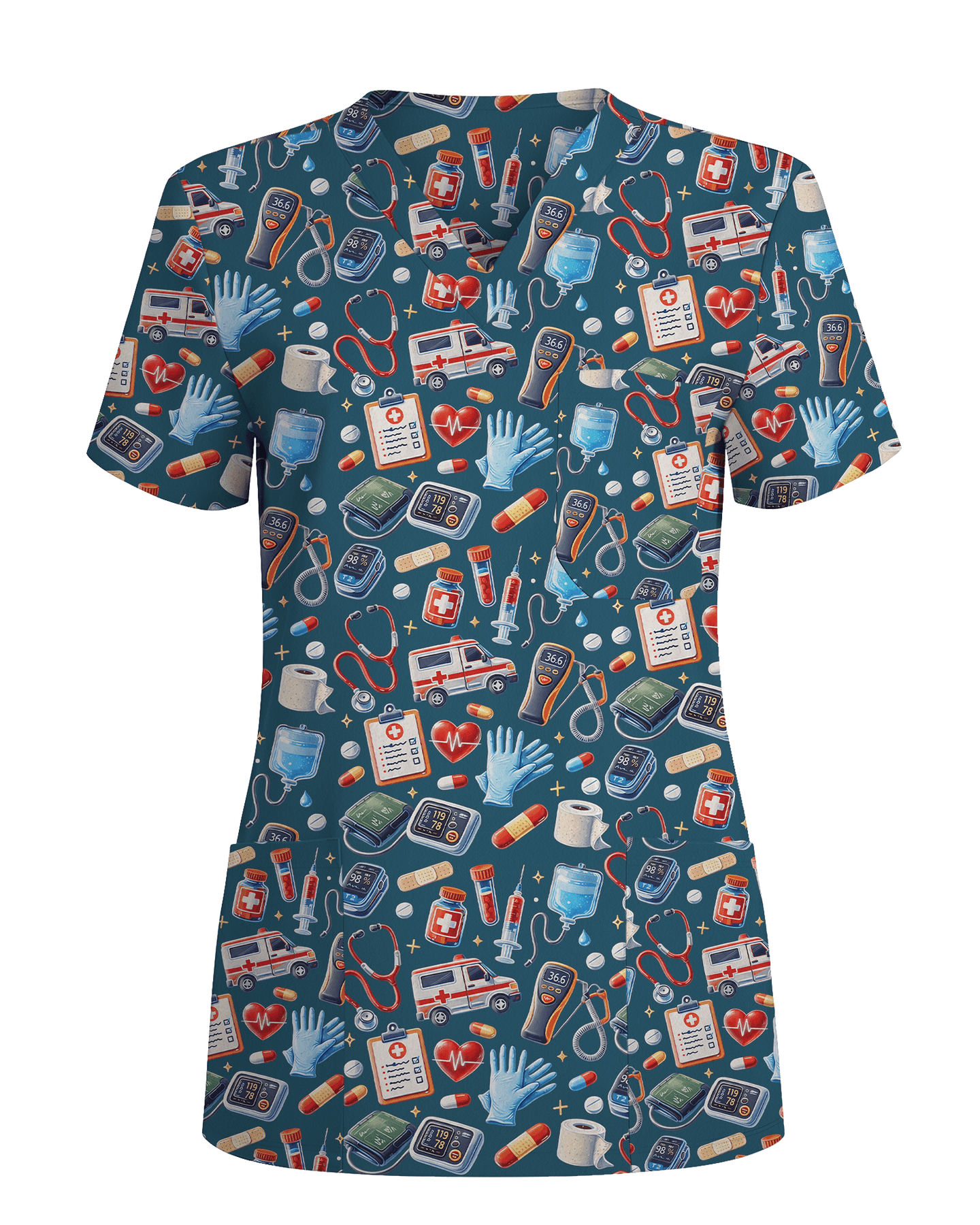 Cute Ambulance and Stethoscope Medical Scrub Top - Scrubloop