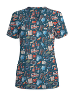 Cute Ambulance and Stethoscope Medical Scrub Top - Scrubloop