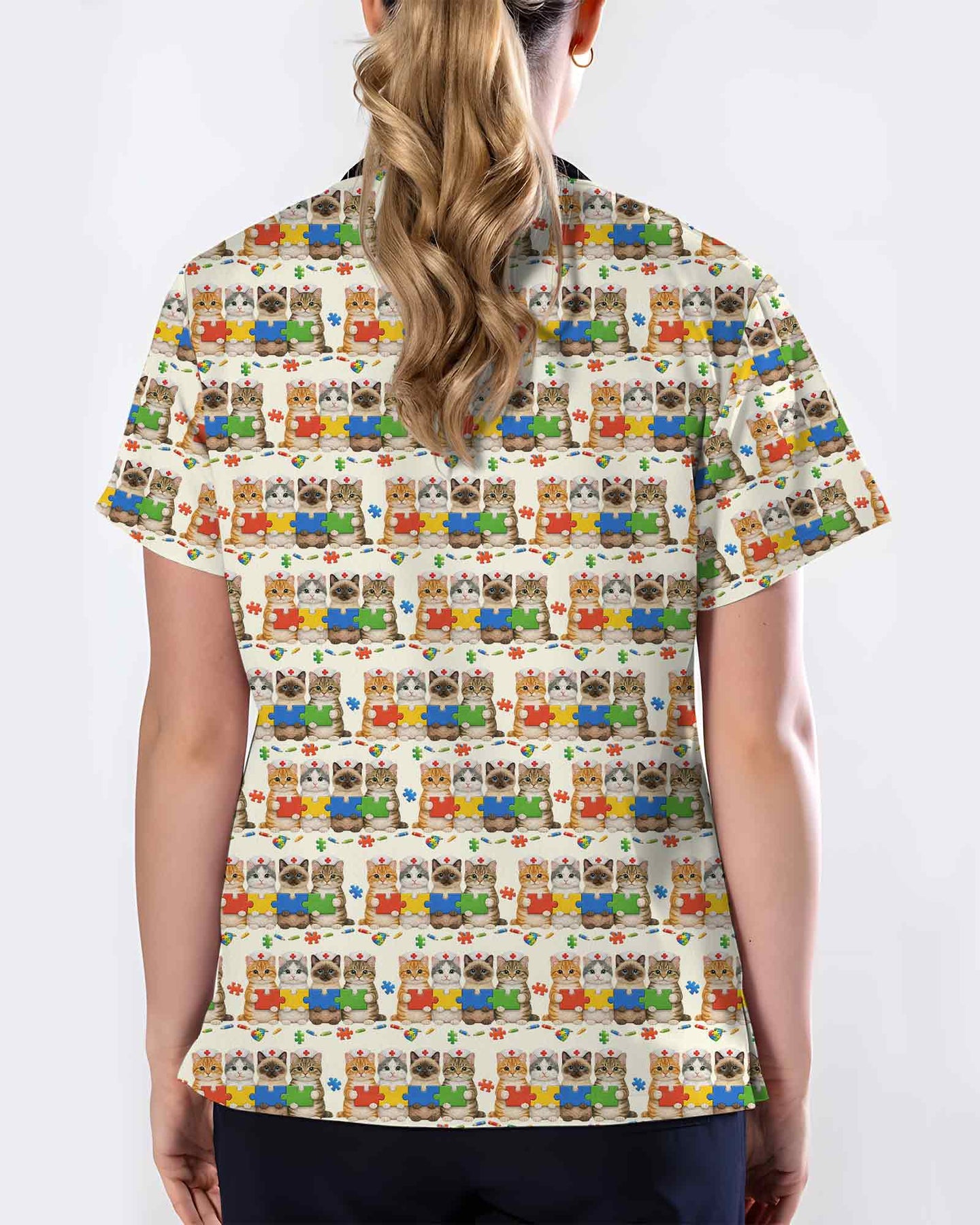 Cute Autism Awareness Cat Nurse Medical Scrub Top - Scrubloop