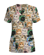 Cute Babushka Cat Headscarf Nurse Scrub Top - Scrubloop