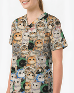 Cute Babushka Cat Headscarf Nurse Scrub Top - Scrubloop