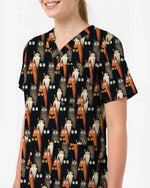 Cute Black And Orange Cat Lover Scrub Top - Scrubloop