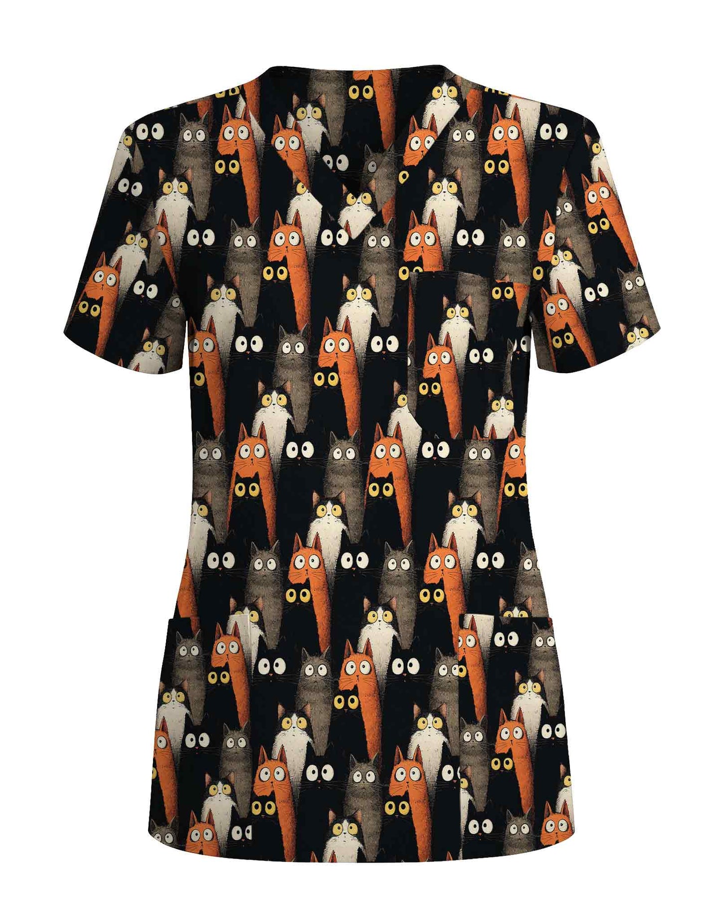 Cute Black And Orange Cat Lover Scrub Top - Scrubloop