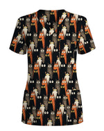 Cute Black And Orange Cat Lover Scrub Top - Scrubloop