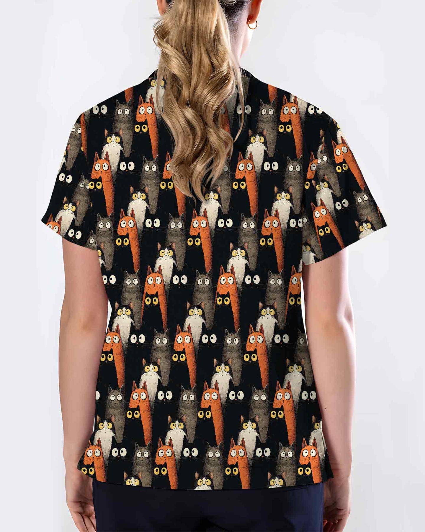 Cute Black And Orange Cat Lover Scrub Top - Scrubloop