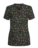 Cute Black Cat Christmas Medical Scrub Top - Scrubloop