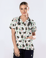 Cute Black Cat Christmas Medical Scrub Top - Scrubloop