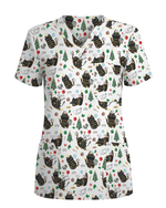 Cute Black Cat Christmas Medical Scrub Top - Scrubloop