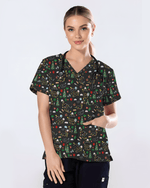 Cute Black Cat Christmas Medical Scrub Top - Scrubloop
