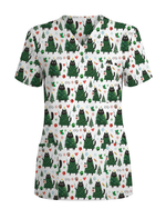 Cute Black Cat Christmas Tree Nurse Scrub Top - Scrubloop
