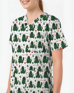 Cute Black Cat Christmas Tree Nurse Scrub Top - Scrubloop